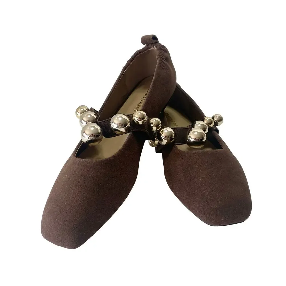 Lemonade The Colleen Ballet Flat Chocolate Brown Gold Metallic Pearl Strap Sz 8
